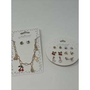 8 NWT Cherry Themed Necklace & Earrings Princess Accessories Gold Tone Jewelry 2